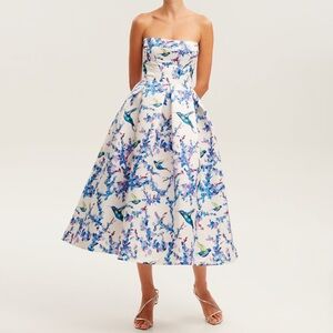 Milla Strapless Midi Dress Bird and Flower Print Garden of Eden NWT Size 10